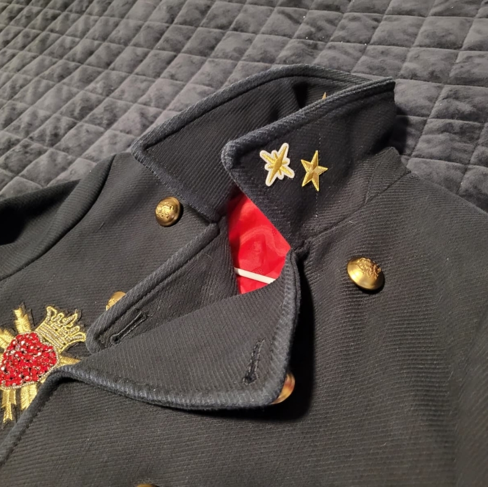 Abercrombie and Fitch Navy Pea Coat with Designer Applique - Picture 8 of 9